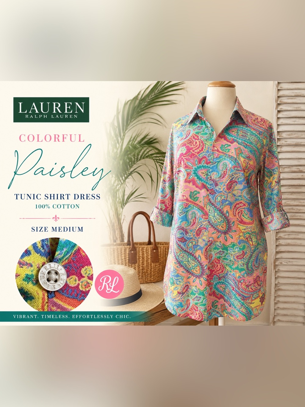Lauren Ralph Lauren Colorful Paisley Tunic Shirt Dress M